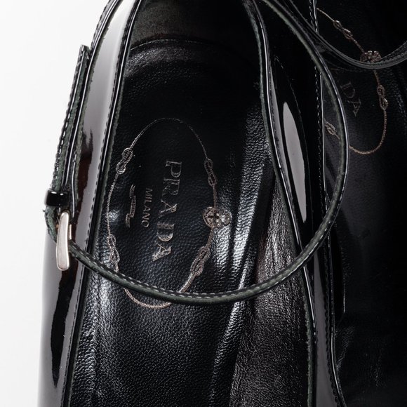 Prada Black Patent Leather Ankle Strap Platform Pumps - Picture 9 of 9